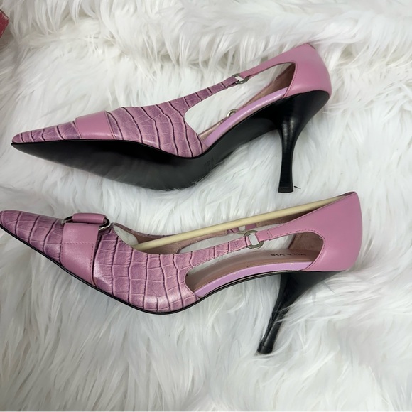 VTG Vis a Vie Pump Heels Magenta & Pink Snakeskin Looking with Buckles - Picture 3 of 9